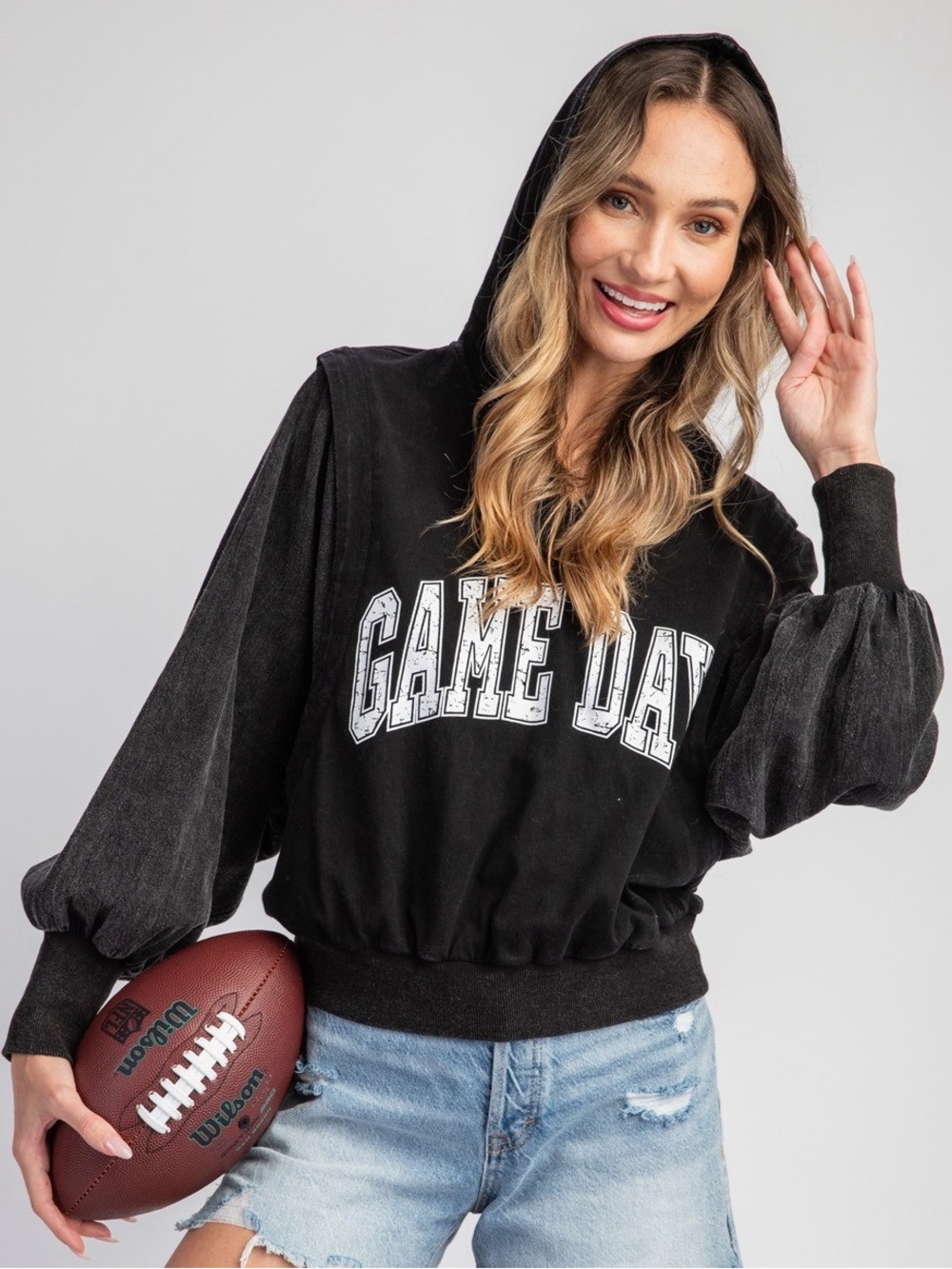 Ee:some Ash Black Mineral Washed Game Day Pullover